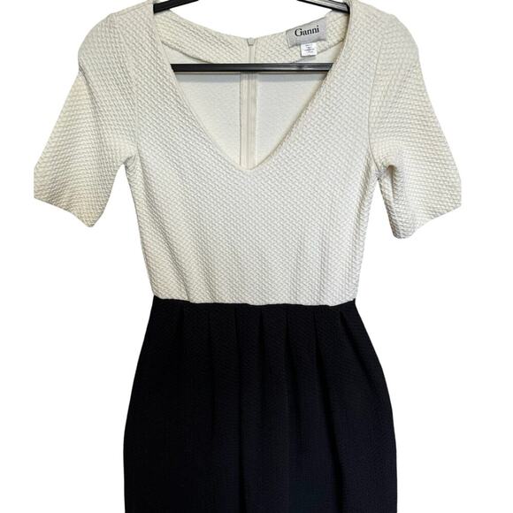 Ganni Anthropology Colorblock Fit & Flare Dress In White & Black Size Small - Picture 3 of 8